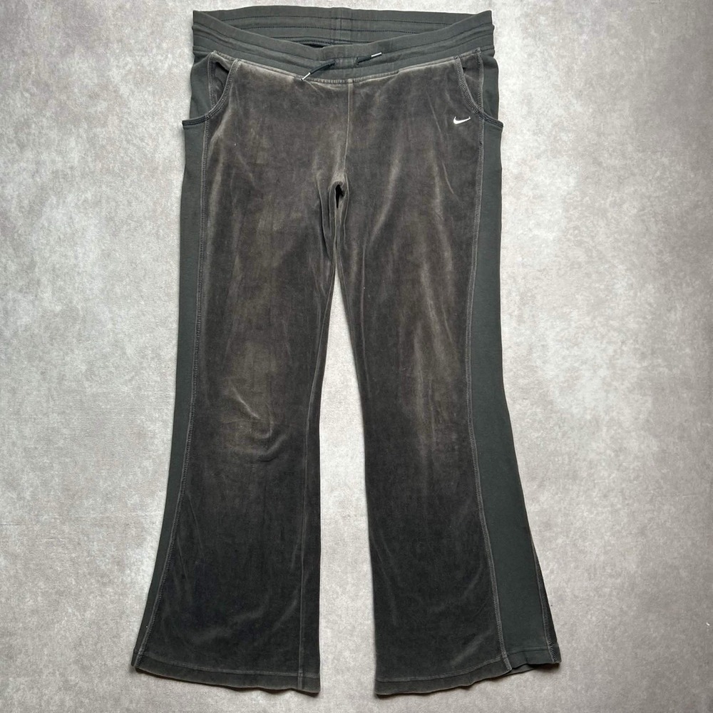 VTG Nike Pants Womens 32 Waist Brown Swoosh Baggy Flare Velour Sweatpants Y2K